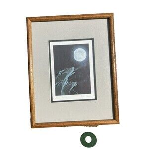 Framed Signed Rick Beaver Blue Howl Wolves Native Authentic Indigenous Wall Art